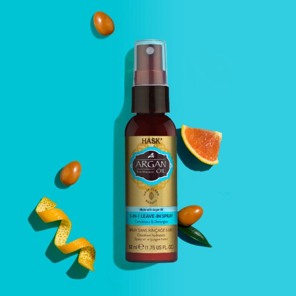 🌈4/$20 NEW HASK Argan Oil 5-In-1 Leave-In Spray Deluxe Travel Size 1.75 Fl Oz